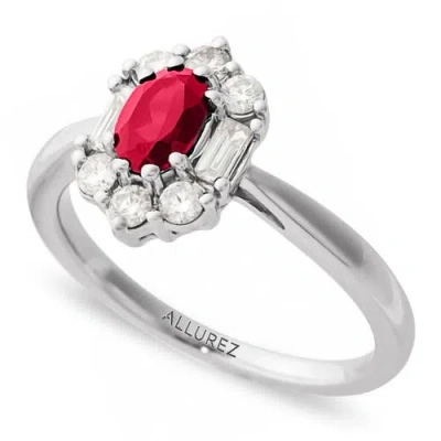 Allurez Oval Lab Ruby & Diamond Halo Ring 14k In Transparent