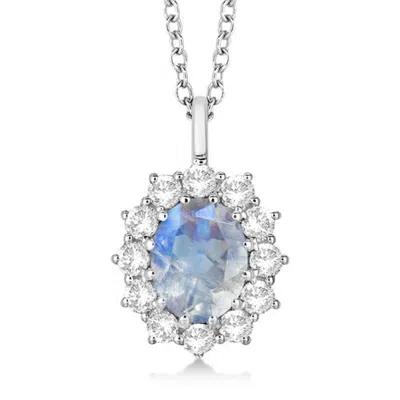 Allurez Oval Moonstone And Diamond Pendant Necklace 14k In 2.80ct/white Gold