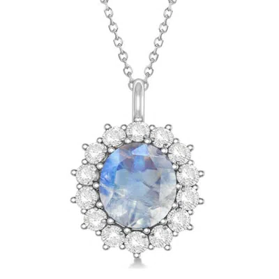 Allurez Oval Moonstone And Diamond Pendant Necklace 14k In 5.40ct/white Gold