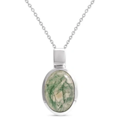Allurez Oval Natural Cabochon Moss Agate Pendant Necklace 14k 0.72ct In Multi