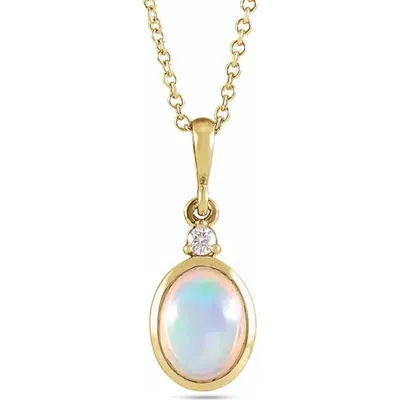 Allurez Oval Natural White Ethiopian Opal & Diamond Pendant Necklace 14k 1.57ct In Gold