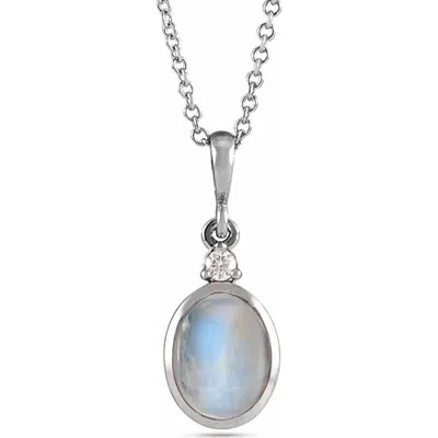 Allurez Oval Natural White Ethiopian Opal & Diamond Pendant Necklace 14k 1.57ct In Metallic