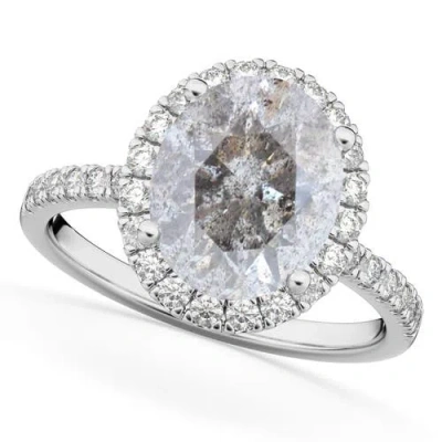 Allurez Oval Salt & Pepper Diamond & Diamond Engagement Ring 14k In Silver