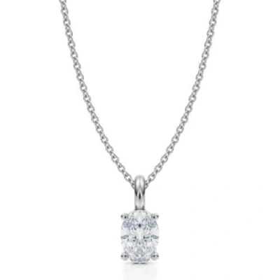 Allurez Oval Solitaire Lab Diamond Pendant Necklace 14k 0.75ct In White Gold