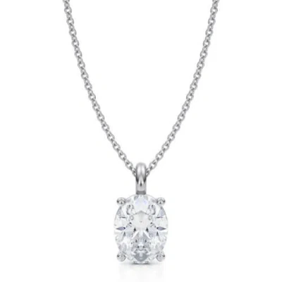 Allurez Oval Solitaire Lab Diamond Pendant Necklace 14k 2.0ct In White Gold