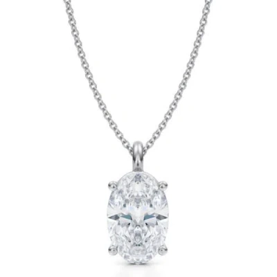 Allurez Oval Solitaire Lab Diamond Pendant Necklace 14k 3.0ct In White Gold