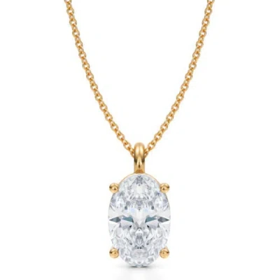 Allurez Oval Solitaire Lab Diamond Pendant Necklace 14k 3.0ct In Yellow Gold