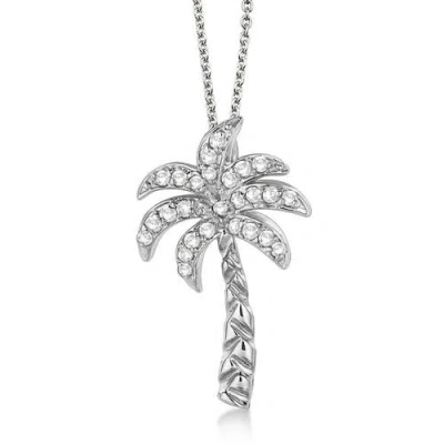 Allurez Palm Tree Shaped Diamond Pendant Necklace 14k In Silver