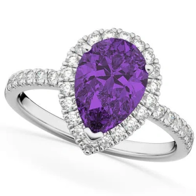 Allurez Pear Cut Halo Amethyst & Diamond Engagement Ring 14k In Multi