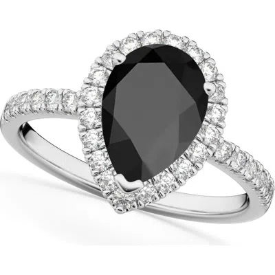 Allurez Pear Cut Halo Black Onyx & Diamond Engagement Ring 14k In Transparent
