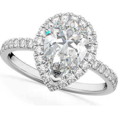 Allurez Pear Cut Halo Lab Diamond Engagement Ring 14k In Silver