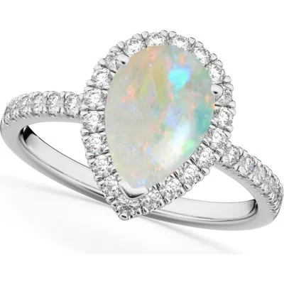Allurez Pear Cut Halo Opal & Diamond Engagement Ring 14k In Silver