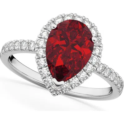 Allurez Pear Cut Halo Ruby & Diamond Engagement Ring 14k In Burgundy
