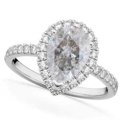 Allurez Pear Salt & Pepper Diamond & Diamond Engagement Ring 14k In Silver