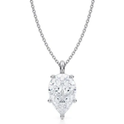Allurez Pear Solitaire Lab Diamond Pendant Necklace 14k 3.0ct In White Gold