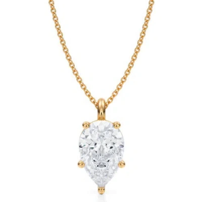 Allurez Pear Solitaire Lab Diamond Pendant Necklace 14k 3.0ct In Yellow Gold
