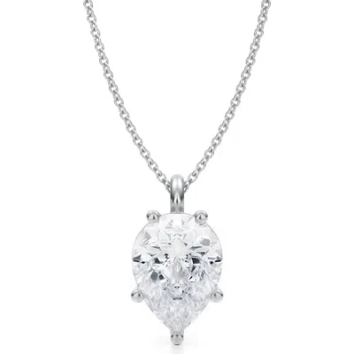Allurez Pear Solitaire Lab Diamond Pendant Necklace 14k 3.50ct In White Gold