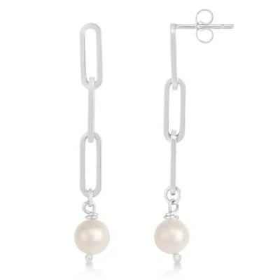 Allurez Pearl Drop Paperclip Earrings 14k In Metallic