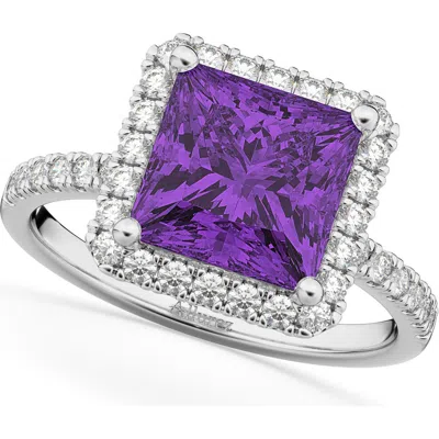 Allurez Princess Cut Halo Amethyst & Diamond Engagement Ring 14k In Purple