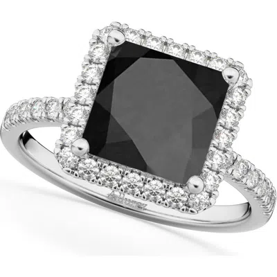 Allurez Princess Cut Halo Black Onyx & Diamond Engagement Ring 14k