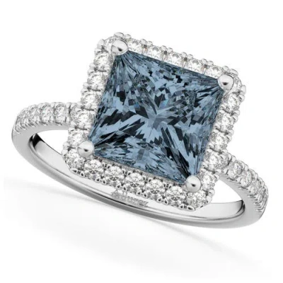 Allurez Princess Cut Halo Gray Spinel & Diamond Engagement Ring 14k In Multi