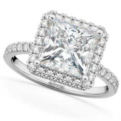 Allurez Princess Cut Halo Lab Diamond Engagement Ring 14k In 3.58ct/white Gold