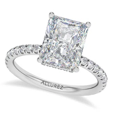 Allurez Radiant Cut & Round Lab Diamond Hidden Halo Ring 14k In 3.60ct/white Gold