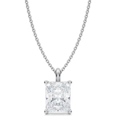 Allurez Radiant Solitaire Lab Diamond Pendant Necklace 14k 3.0ct In White Gold