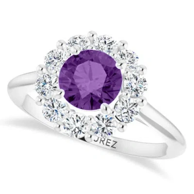 Allurez Round Lab Amethyst & Diamond Halo Ring 14k In Silver
