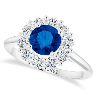 Allurez Round Lab Blue Sapphire & Diamond Halo Ring 14k In Transparent
