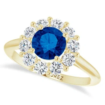 Allurez Round Lab Blue Sapphire & Diamond Halo Ring 14k In Transparent