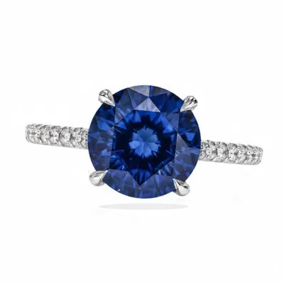 Allurez Round Lab Blue Sapphire & Diamond Solitaire Ring 14k In 3.91ct/white Gold