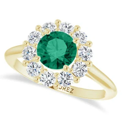 Allurez Round Lab Emerald & Diamond Halo Ring 14k 1.28ct In Gold