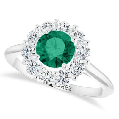 Allurez Round Lab Emerald & Diamond Halo Ring 14k 1.28ct In Green