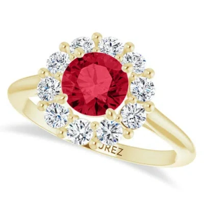 Allurez Round Lab Ruby & Diamond Halo Ring 14k In Gold