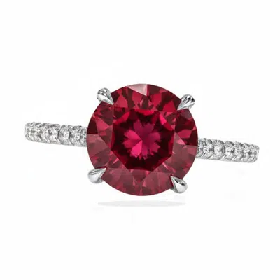 Allurez Round Lab Ruby & Diamond Solitaire Engagement Ring 14k In 3.91ct/white Gold