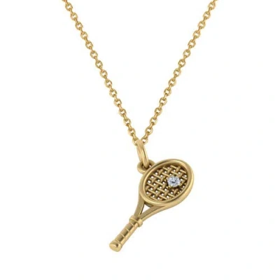 Allurez Tennis Racket With Diamond Ball Charm Pendant Necklace 14k In Gold