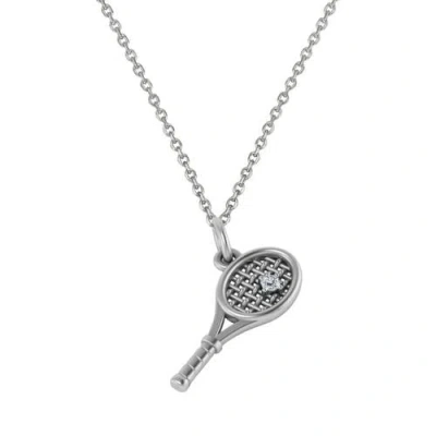 Allurez Tennis Racket With Diamond Ball Charm Pendant Necklace 14k In Silver