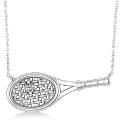 Allurez Tennis Racket With Diamond Ball Pendant Necklace 14k In Silver