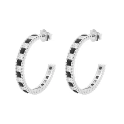 Allyanna Gifts Women's Alternating Ubic Zirconia Open Hoop Earrings In Black & Clear In Silver