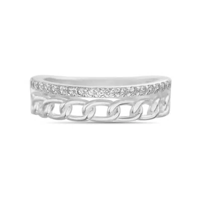 Allyanna Gifts Women's Cubic Zirconia Band & Cuban Link Split Band Ring In Silver