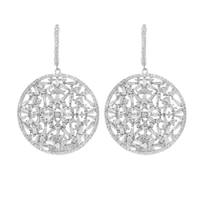 Allyanna Gifts Women's Cubic Zirconia Cluster Round Dangling Huggie Earrings In Sterling Silver