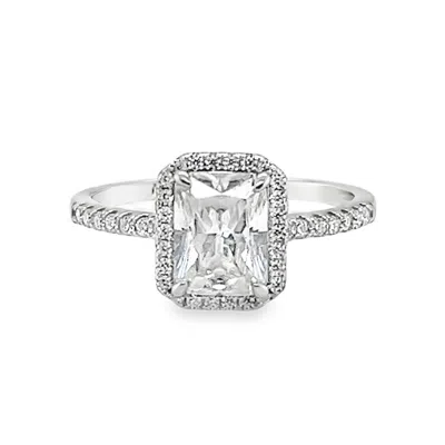 Allyanna Gifts Women's Emerald Cut Moissanite With Halo Ring In Sterling Silver