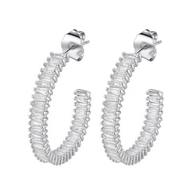 Allyanna Gifts Women's Inside Out Baguette Cubic Zirconia Oval Open Hoop Earrings In Silver