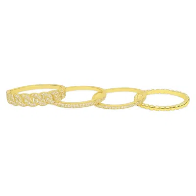 Allyanna Gifts Women's Moissanite Pave Cuban Link Beaded Stackable Bands Ring Set In Gold