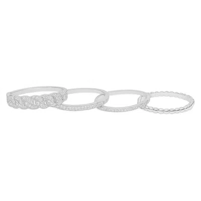 Allyanna Gifts Women's Moissanite Pave Cuban Link Beaded Stackable Bands Ring Set In Silver In Metallic