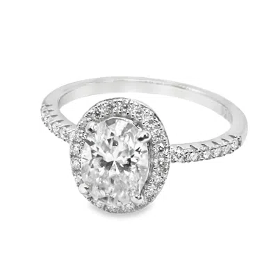 Allyanna Gifts Women's Oval Moissanite With Halo Ring In Sterling Silver In Metallic