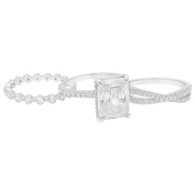 Allyanna Gifts Women's Radiant Cut Moissanite Ring - 3 Piece Set In Silver