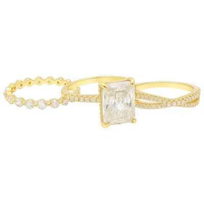 Allyanna Gifts Women's Radiant Cut Moissanite Ring - 3 Piece Set In Gold In Silver