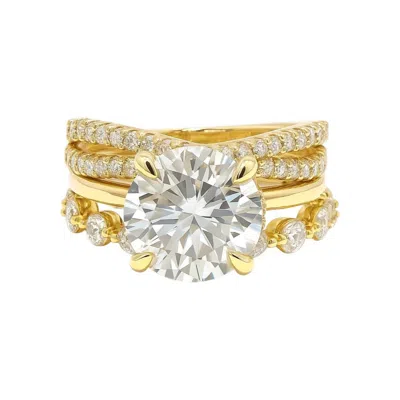 Allyanna Gifts Women's Round Brilliant Cut Moissanite Ring - 3 Piece Set In Gold